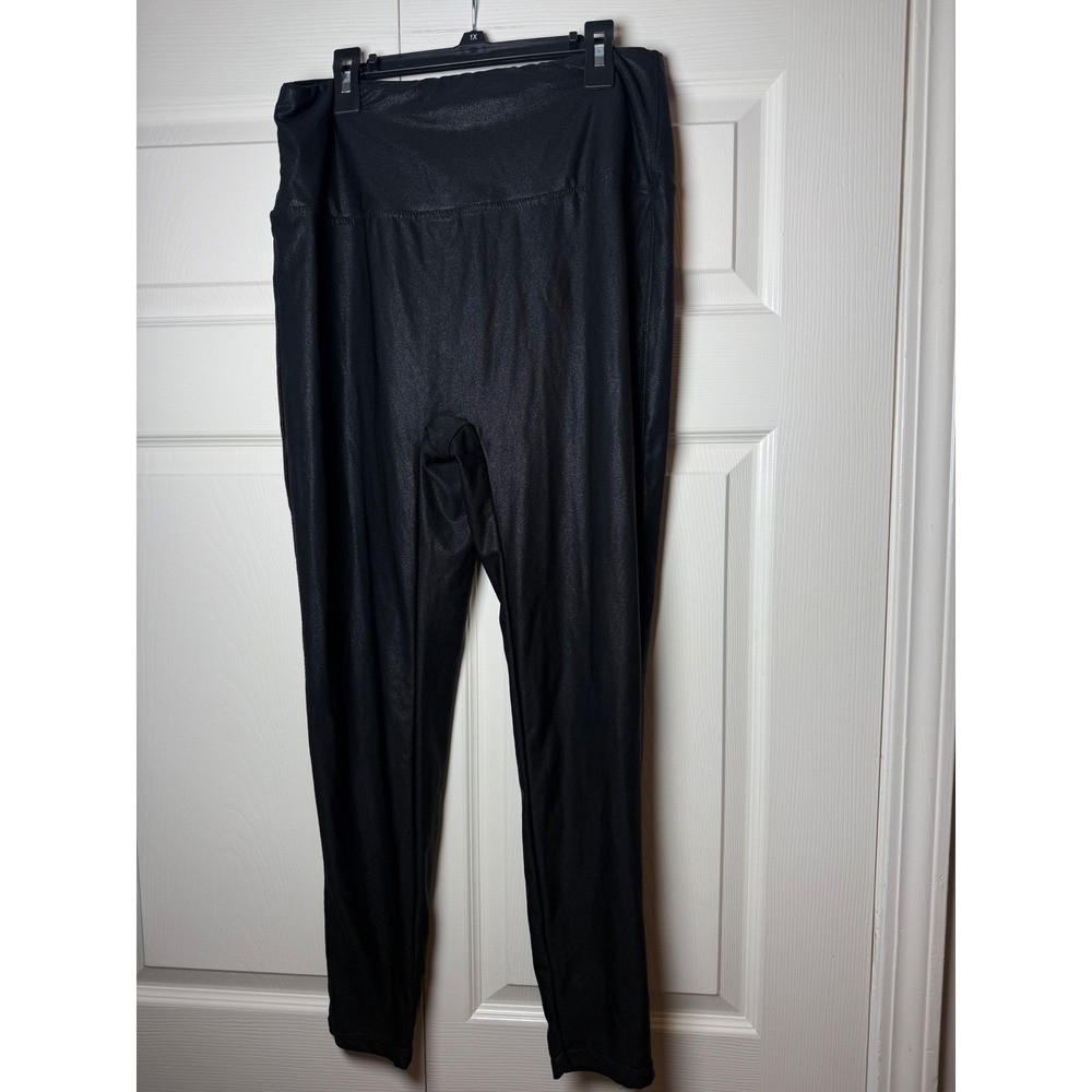 Rufiyo Womens XL Black Faux‎ Leather Coated High Waisted Stretch Leggings
